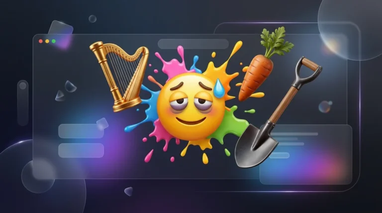 Glossy 3D rendered iOS 18 emojis floating over sleek dark Apple glassmorphism interface